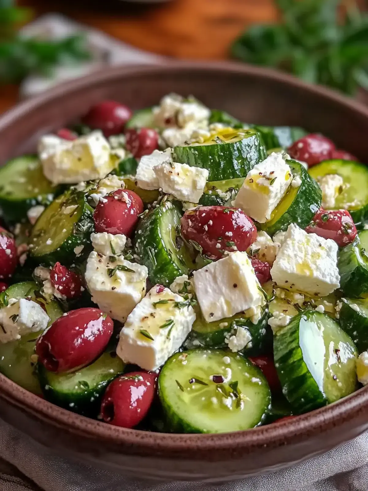 frischer griechischer gurkensalat mit feta und kalamata oliven