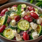 frischer griechischer gurkensalat mit feta und kalamata oliven