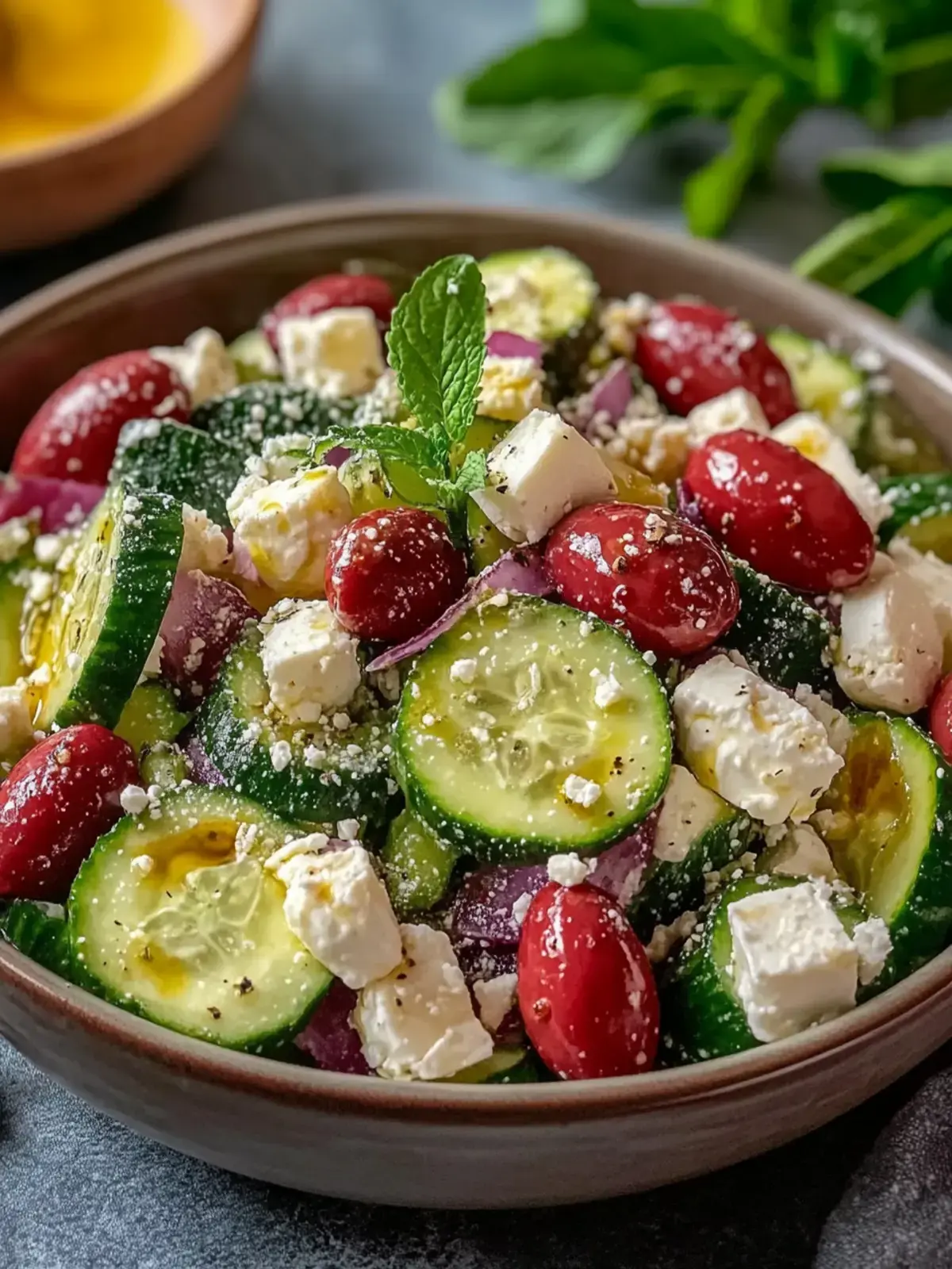 frischer griechischer gurkensalat mit feta und kalamata oliven