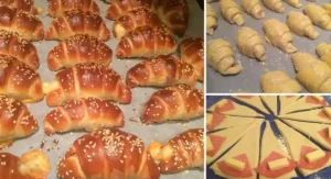 Herzhafte Hefe-Croissants mit Tomate, Salami und Käse