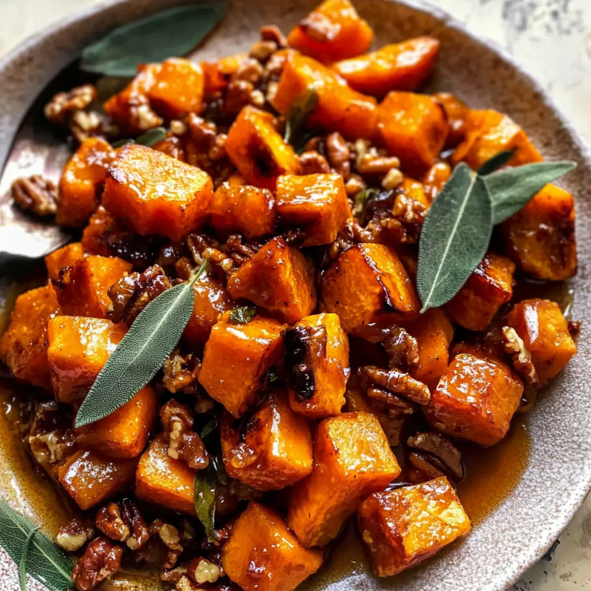 gerösteter Butternut-Kürbis mit kandierten Walnüssen