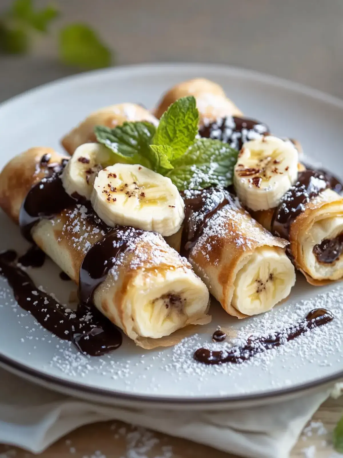 knusprige süße Frühlingsrollen Banane Schokolade