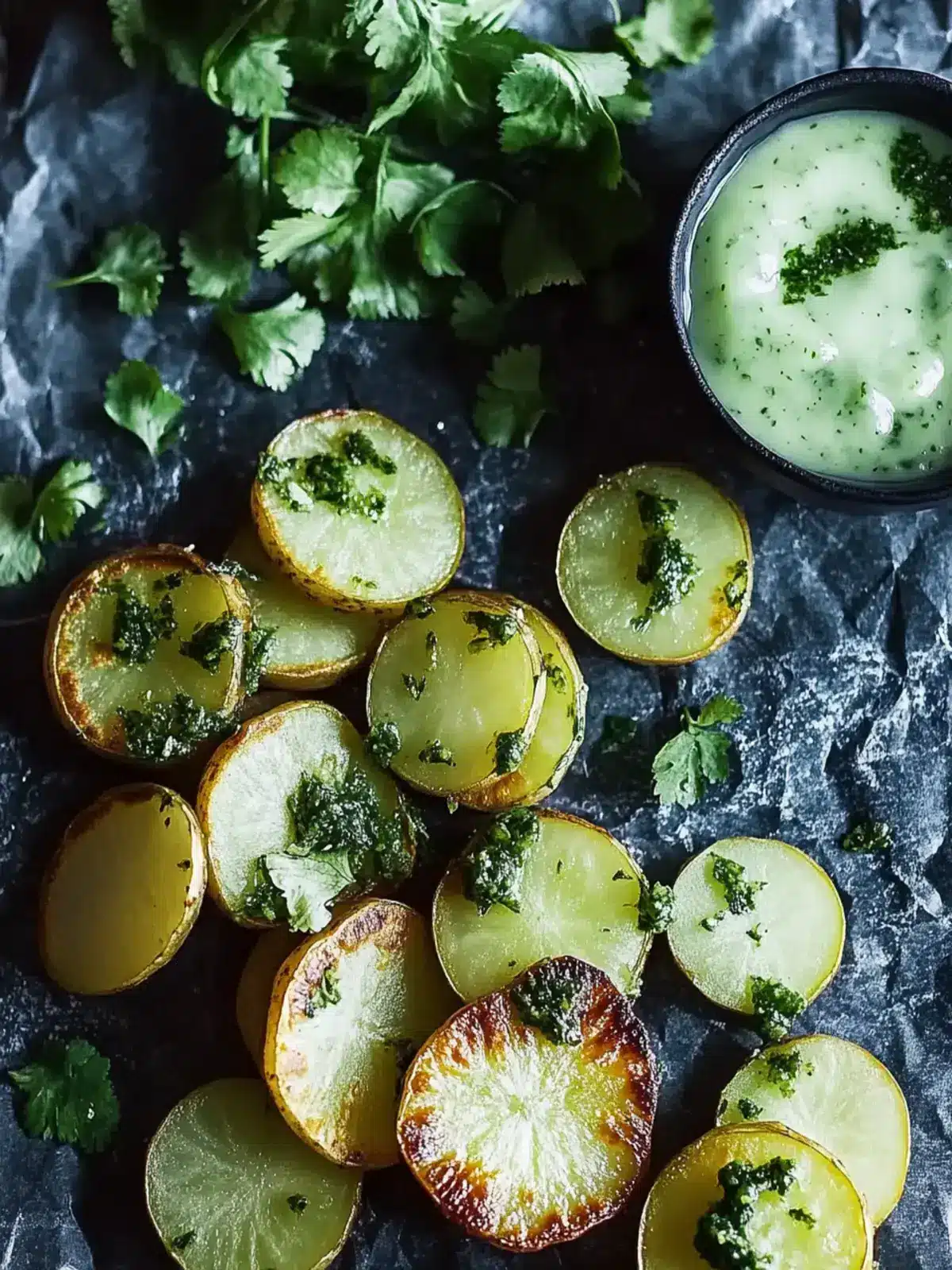 krosse zerdrückte Kartoffeln mit Knoblauch und Kräutern