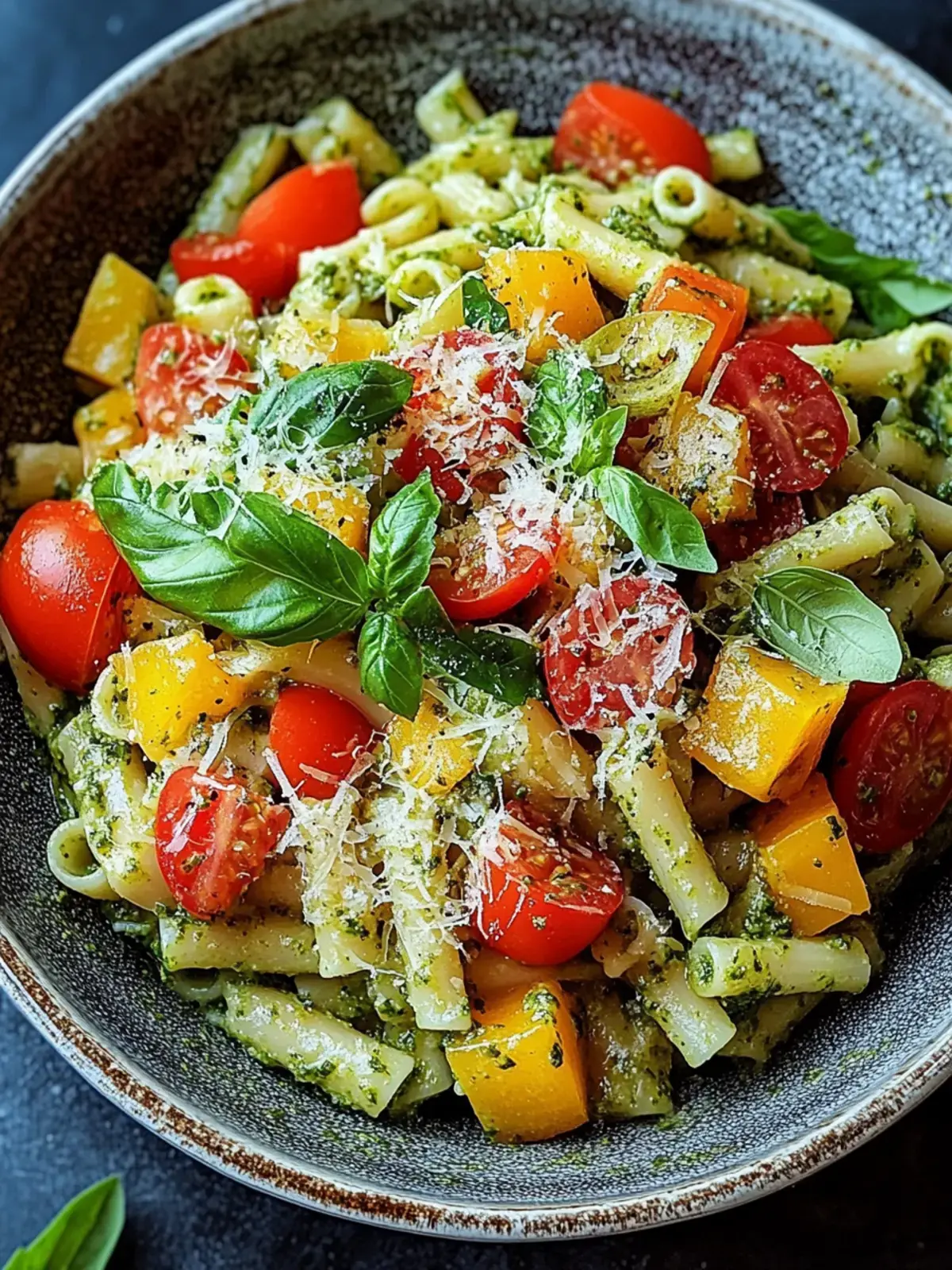 lebhafte Pesto-Pasta mit Sommergemüse