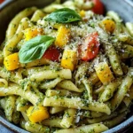 lebhafte Pesto Pasta mit Sommergemyse
