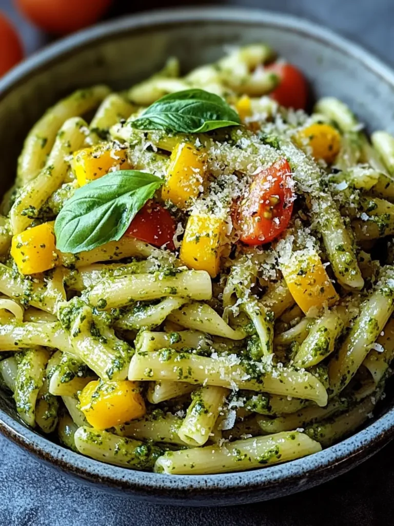 Einfache lebhafte Pesto-Pasta mit Sommergemüse für Genuss
