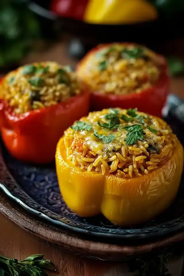 vegetarische gefüllte Paprika mit Reis