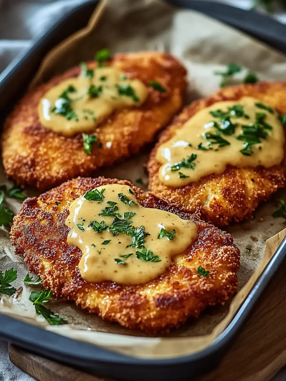 Überbackene Partyschnitzel aus dem Ofen