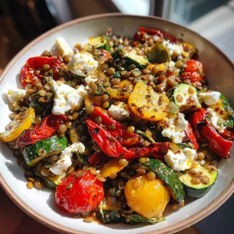 Bunter Linsensalat geröstetes Gemüse Ziegenkäse