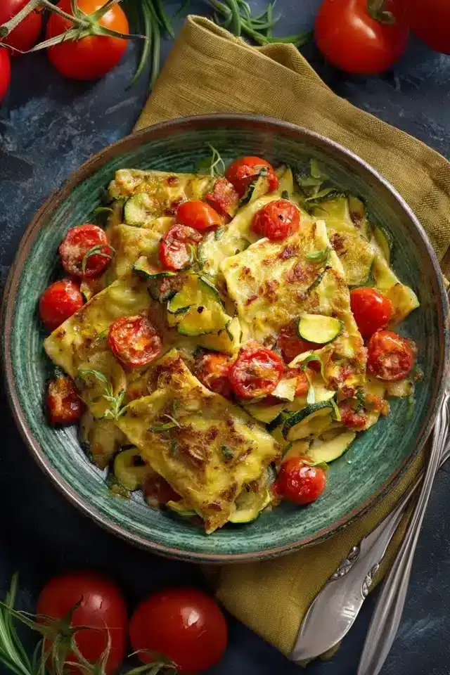 Cremige Maultaschenpfanne Zucchini Tomaten
