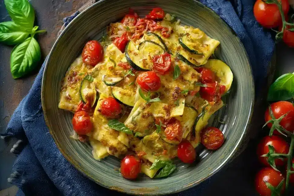 Cremige Maultaschenpfanne Zucchini Tomaten