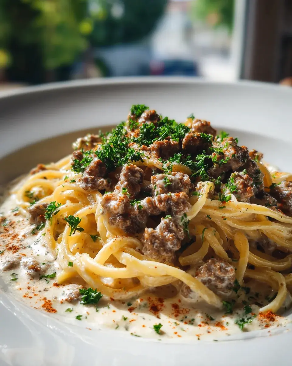 Cremige Nudelpfanne mit Hackfleisch