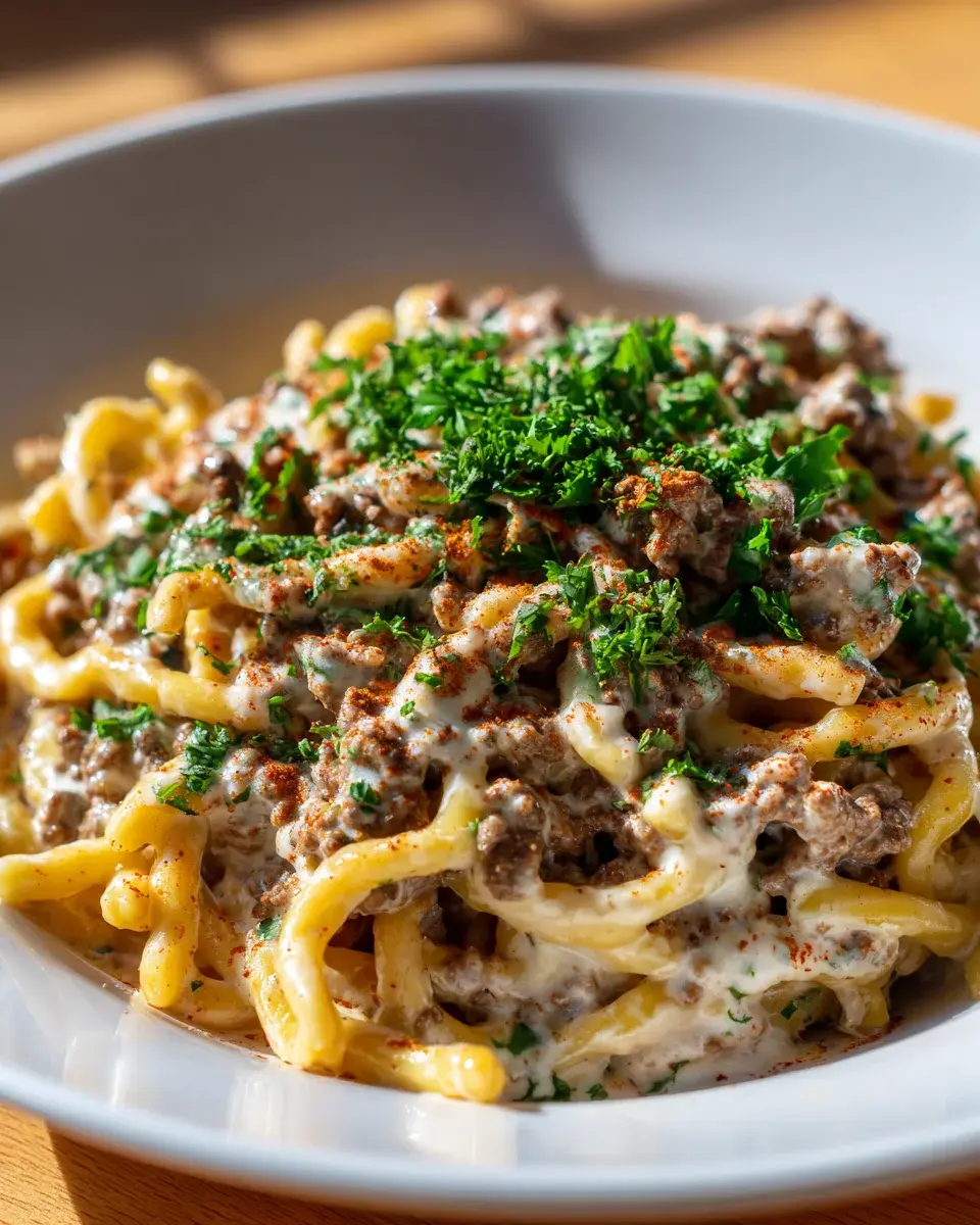 Cremige Nudelpfanne mit Hackfleisch