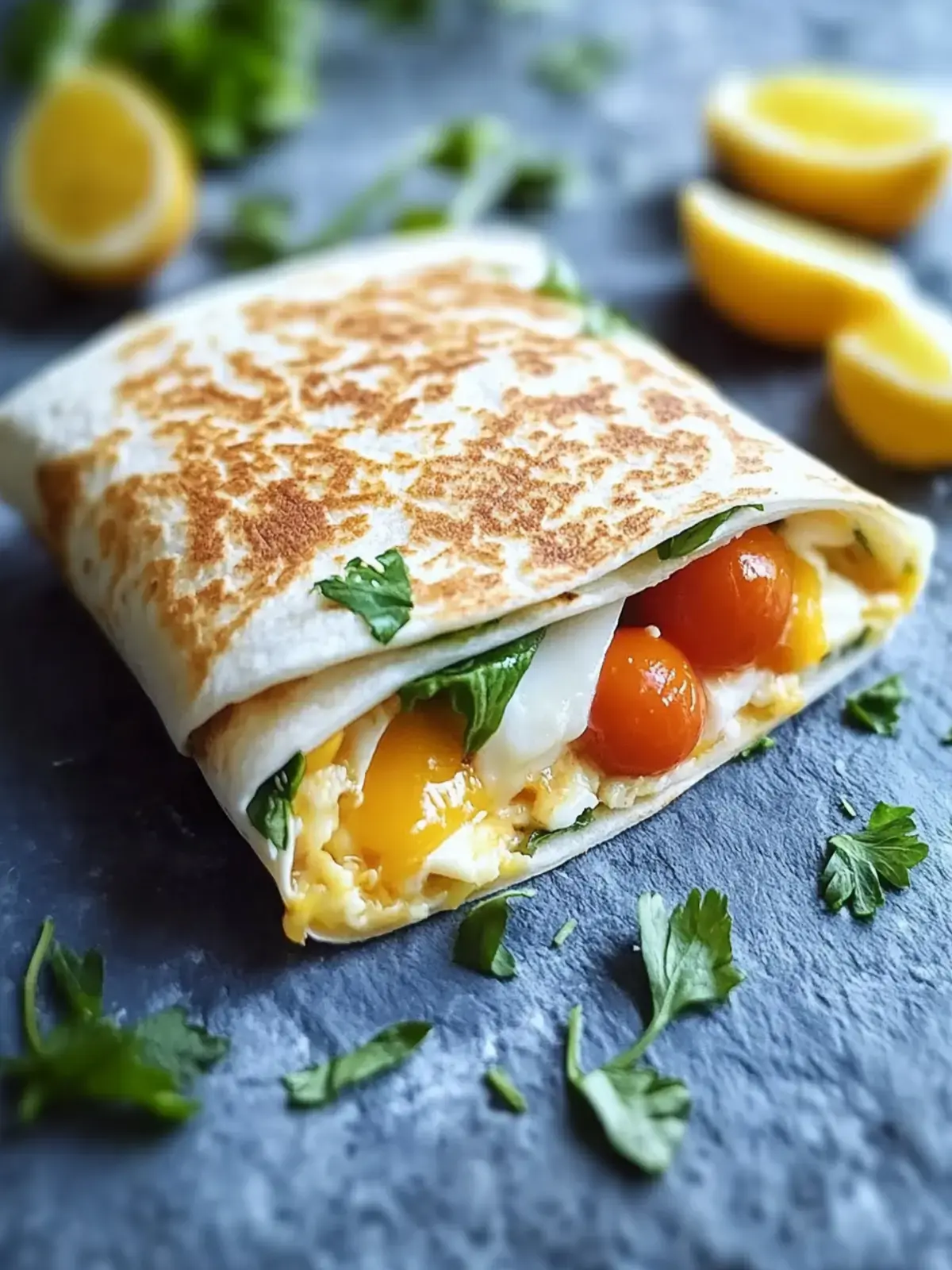 Frühstückswrap mit Ei Käse Tomaten