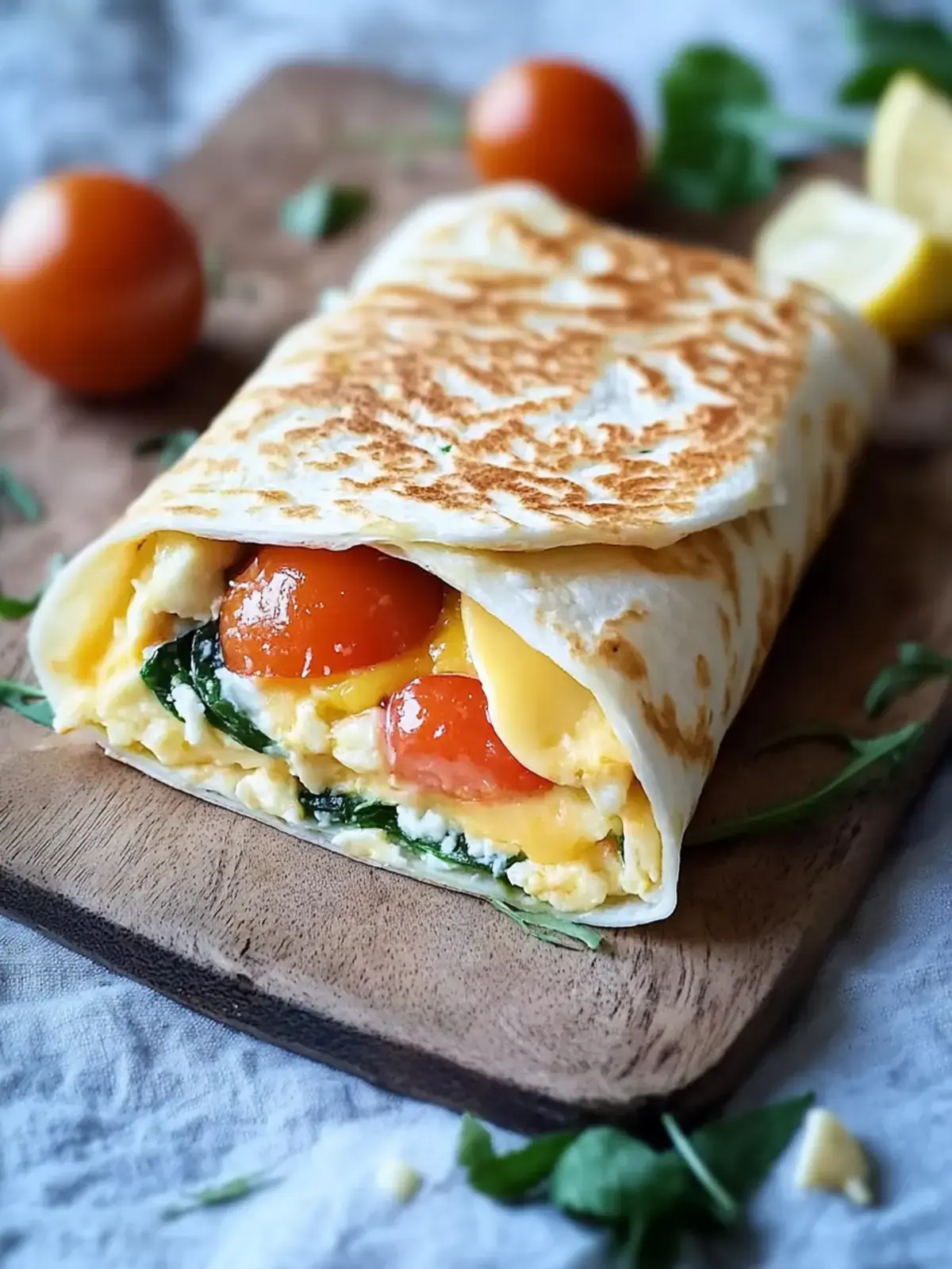Frühstückswrap mit Ei Käse Tomaten