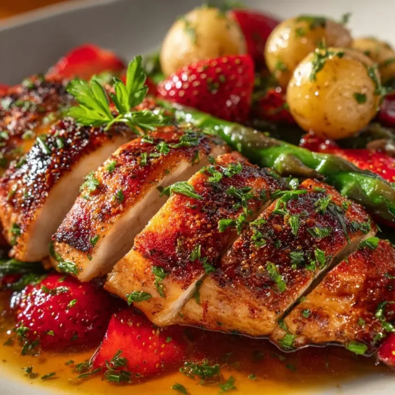 Gebratene Maishähnchenbrust Spargel Erdbeer Ragout