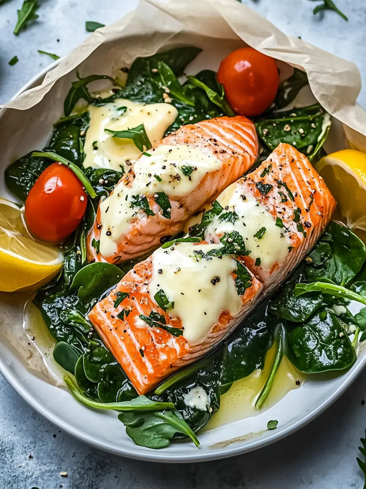 Gebratener Lachs mit Spinat und Mozzarella
