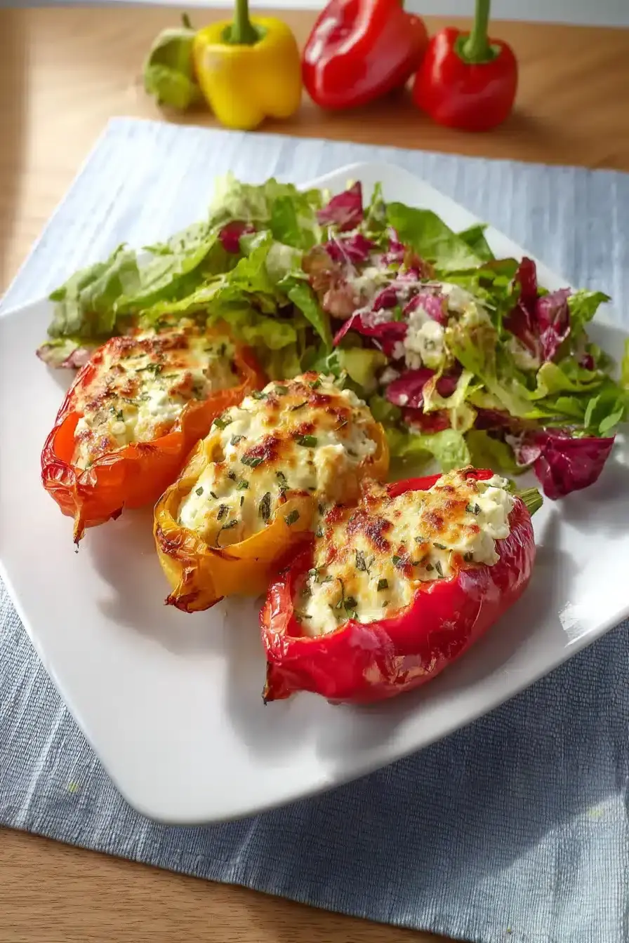 Gefüllte Feta Paprika mit buntem Salat