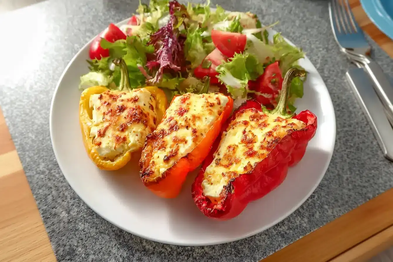 Gefüllte Feta Paprika mit buntem Salat