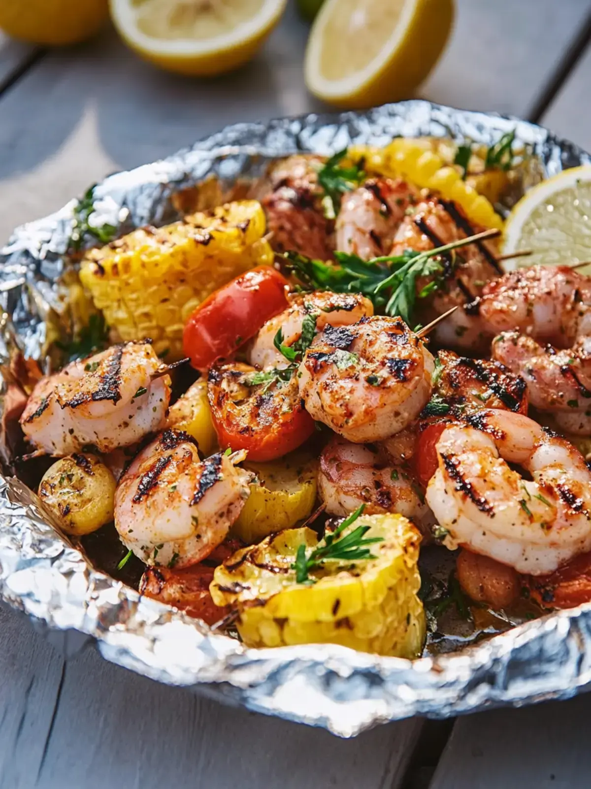 Gegrillte Garnelen Folienpakete