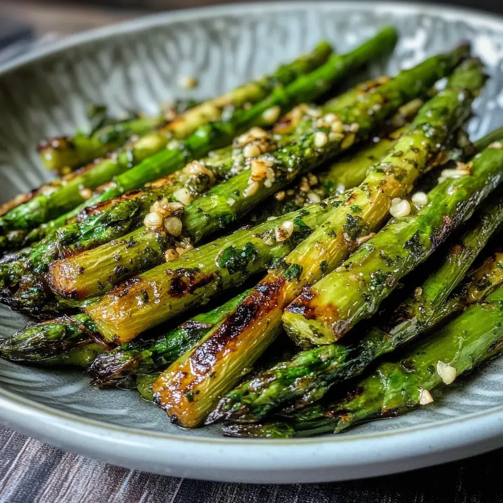 Gegrillter grüner Spargel Knoblauchmarinade