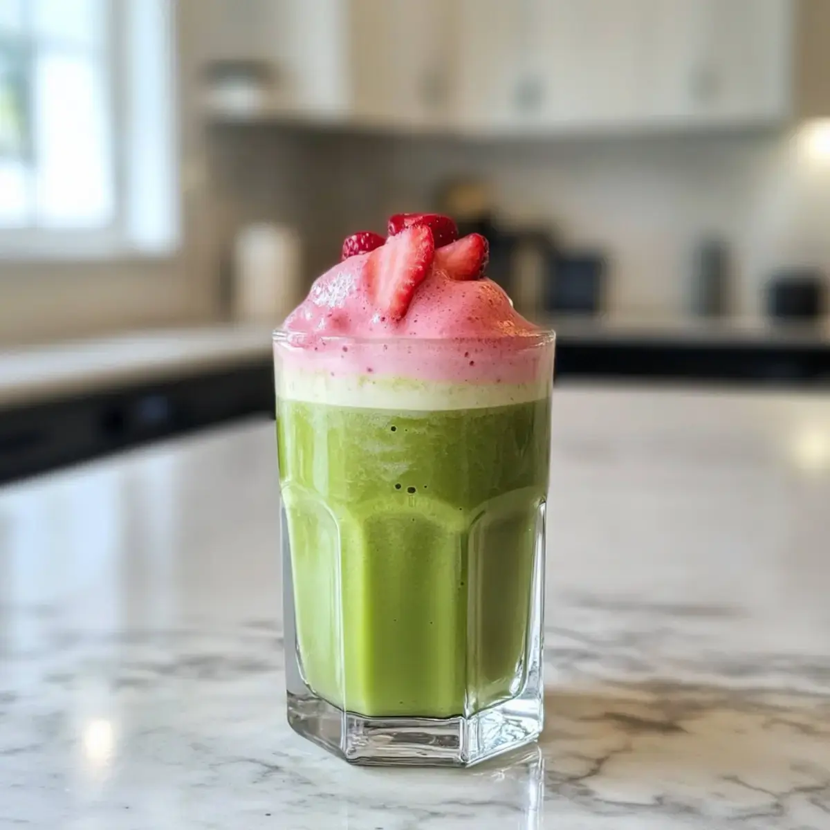 Gekühlter Matcha Latte Erdbeer