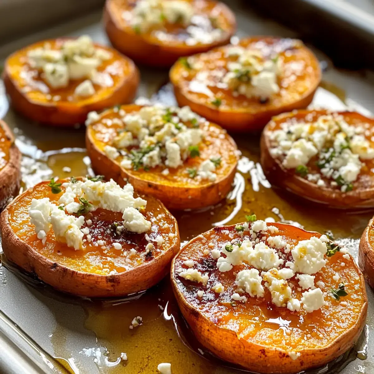 Geröstete Süßkartoffelrunden mit Feta