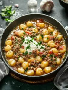 Einfache Gnocchi-Pfanne mit Hackfleisch und Schmand