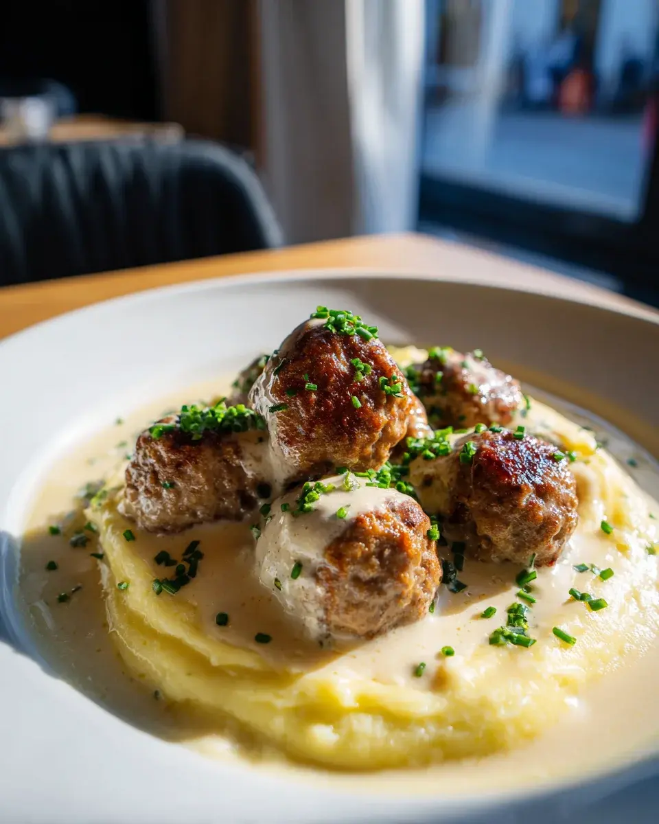 Hackbällchen in Sahnesauce mit Püree