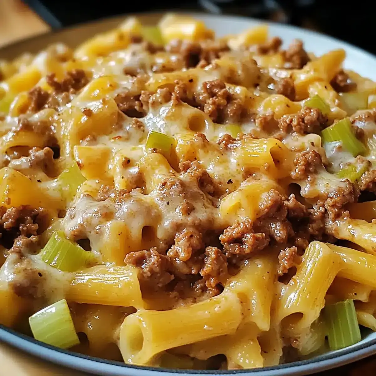 Käse-Lauch-Pasta mit Hackfleisch