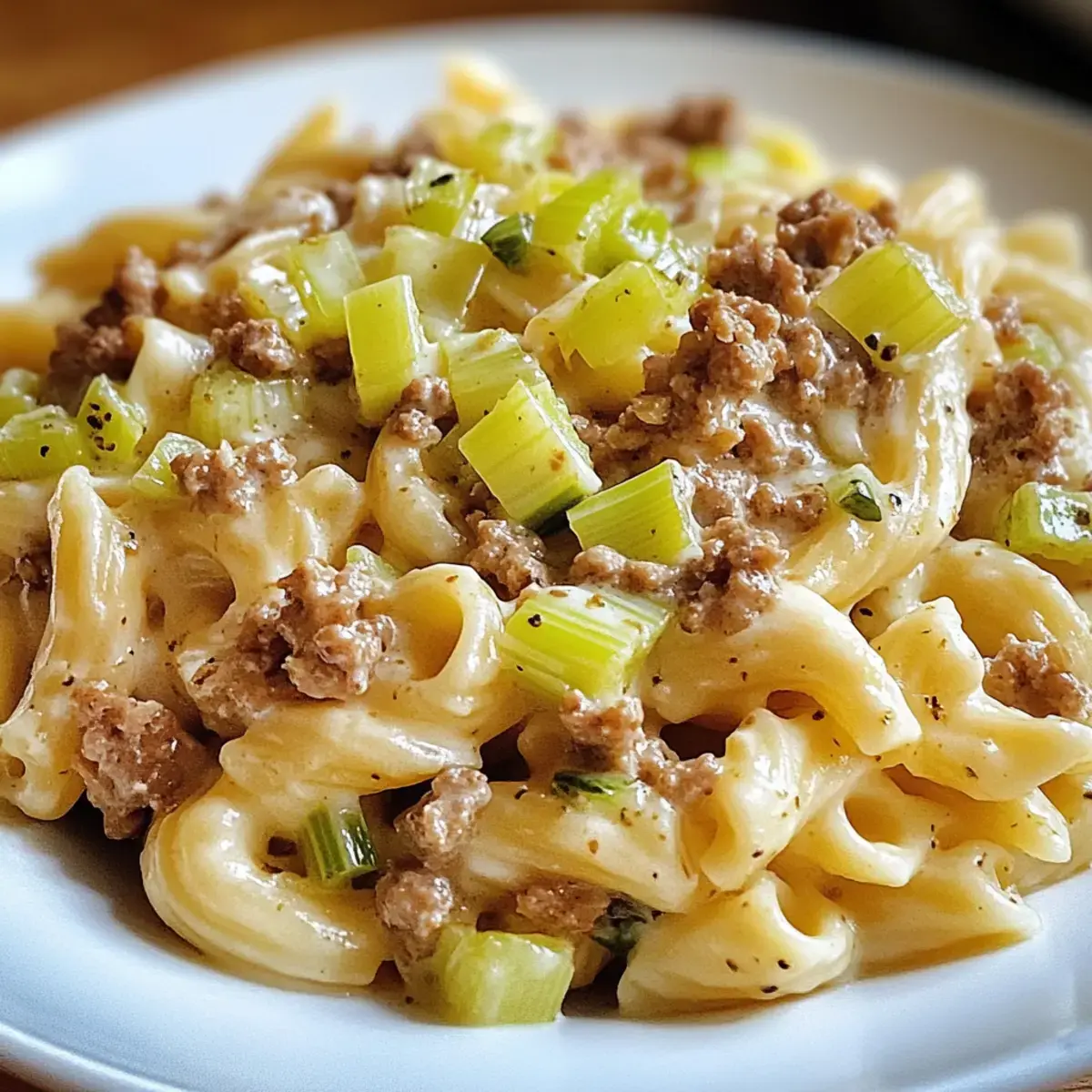 Käse-Lauch Pasta mit Hackfleisch