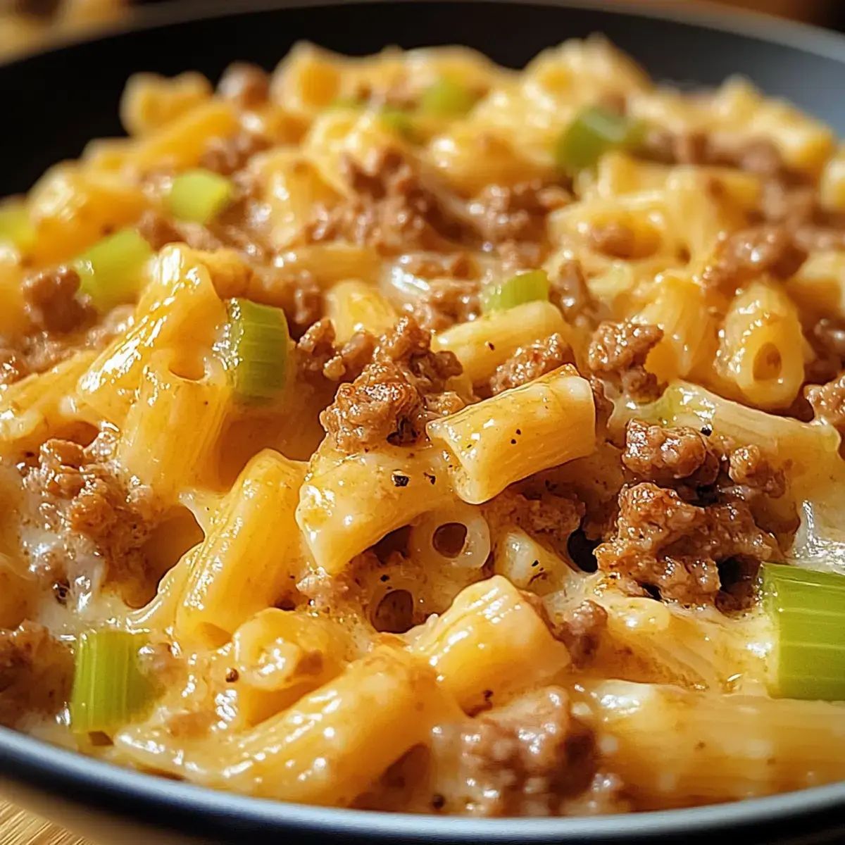 Käse-Lauch-Pasta mit Hackfleisch