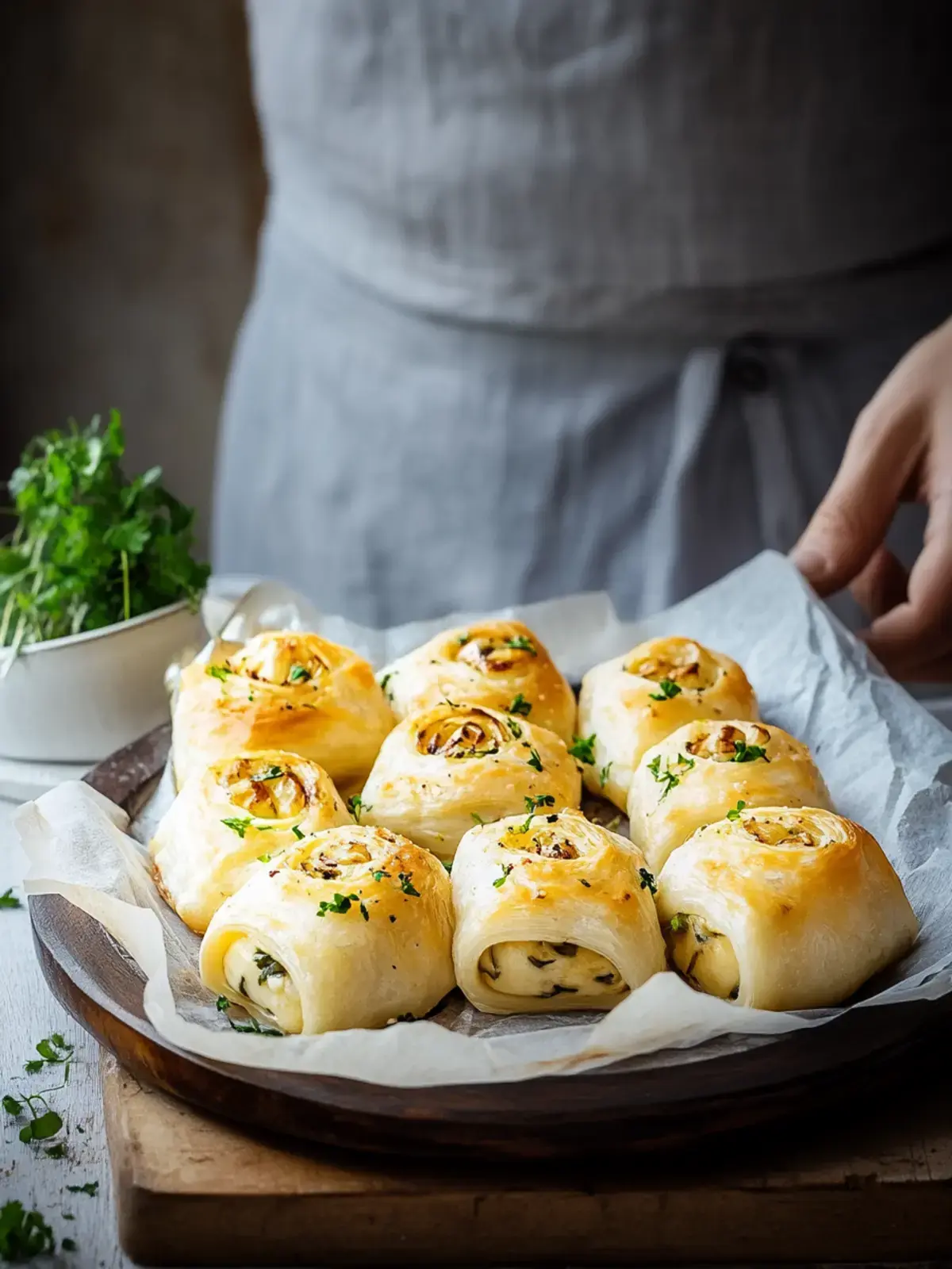Käse-Zwiebel-Kartoffel-Blätterteig-Rollen