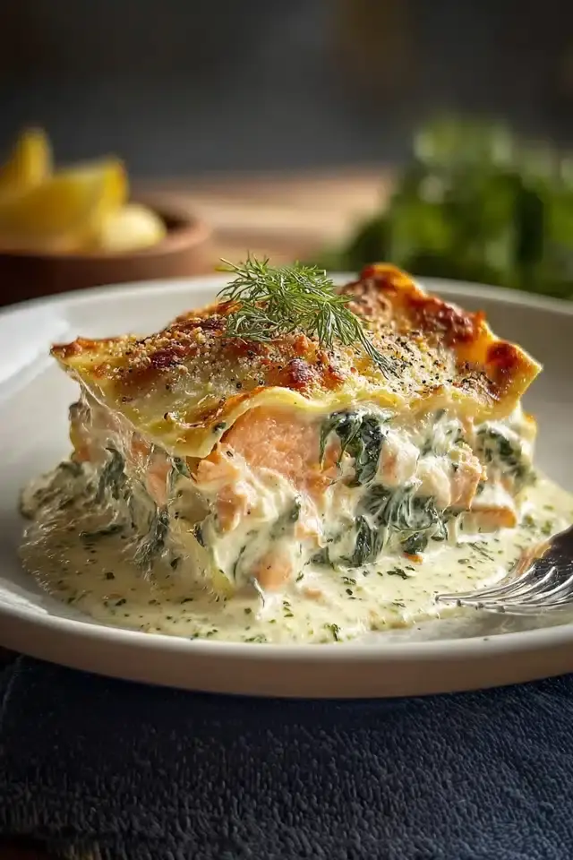 Lachs Spinat Lasagne Sahnesoße