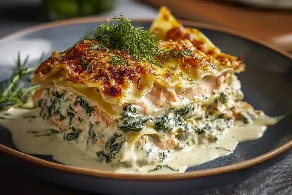 Lachs Spinat Lasagne Sahnesoße