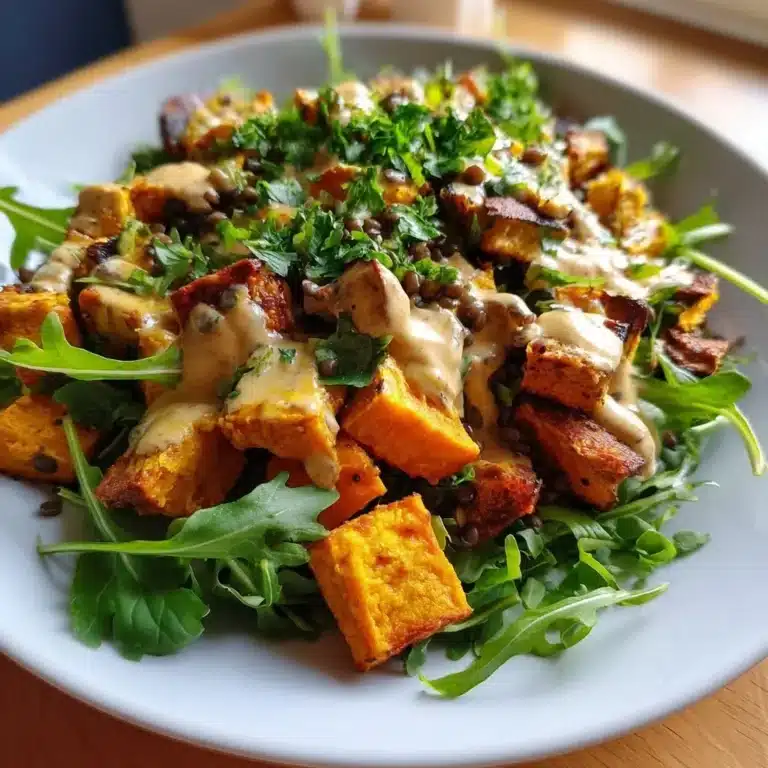 Linsen Süßkartoffel Salat Tahini Dressing