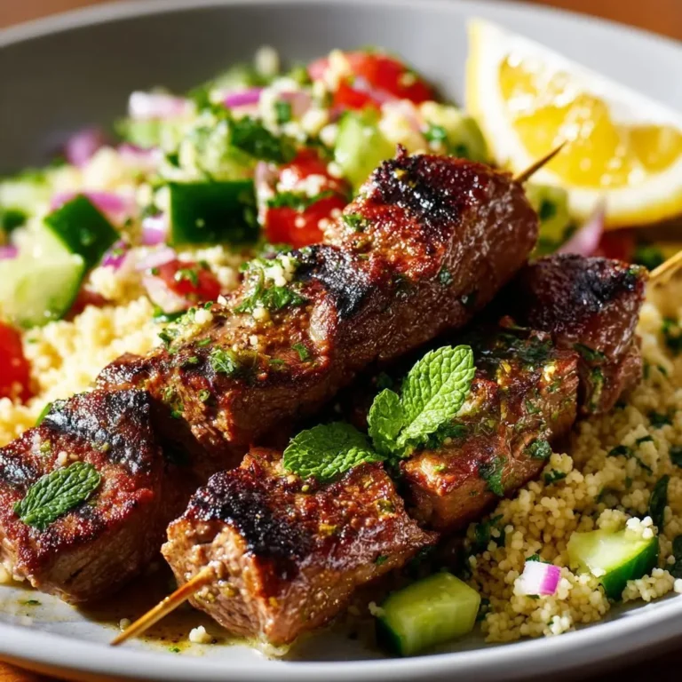 Marinierte Lammspieße mediterraner Couscous Salat