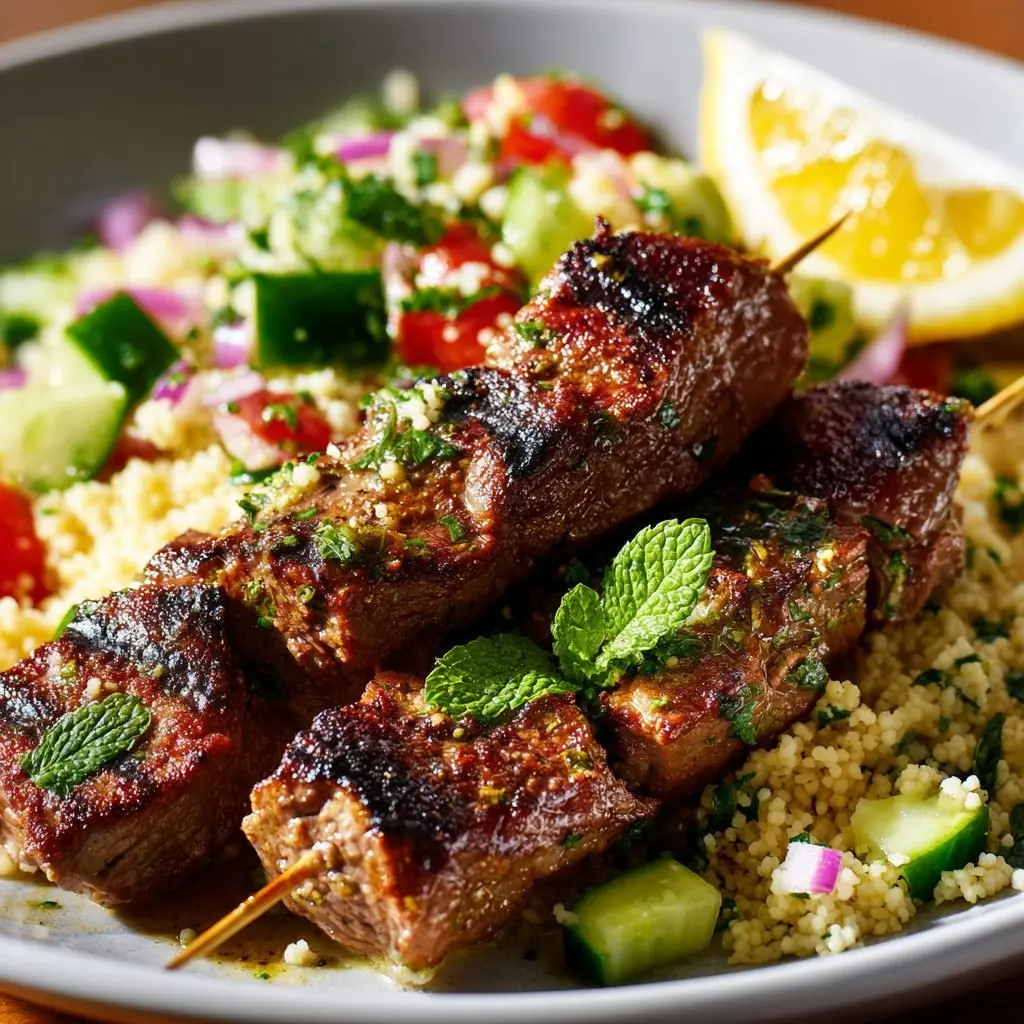 Marinierte Lammspieße mediterraner Couscous Salat