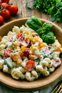 Erfrischender Nudelsalat mit cremigem Joghurtdressing