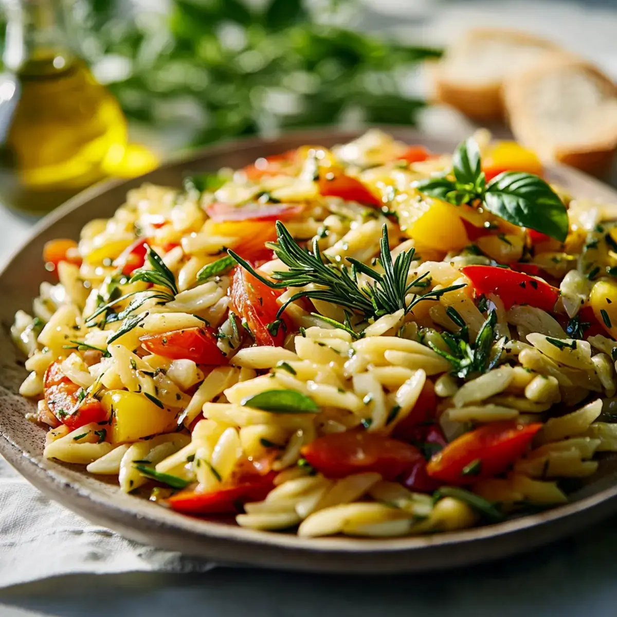 Orzo Salat mit Gurke Paprika