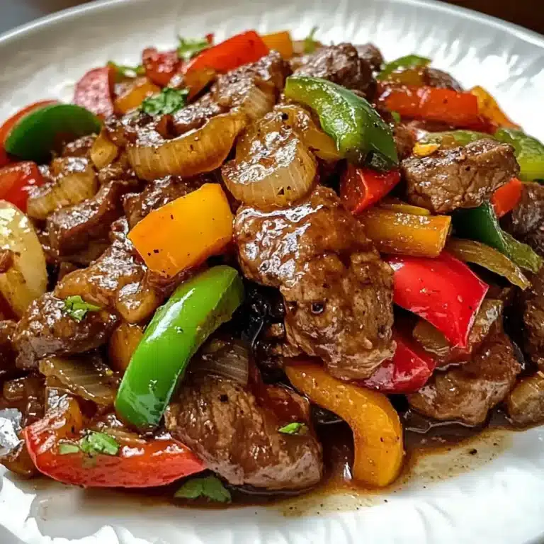 Pfeffersteak mit Paprika und Zwiebel