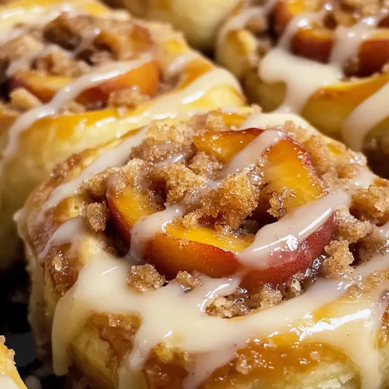 Pfirsich-Cobbler-Zimtschnecken mit Streuseln