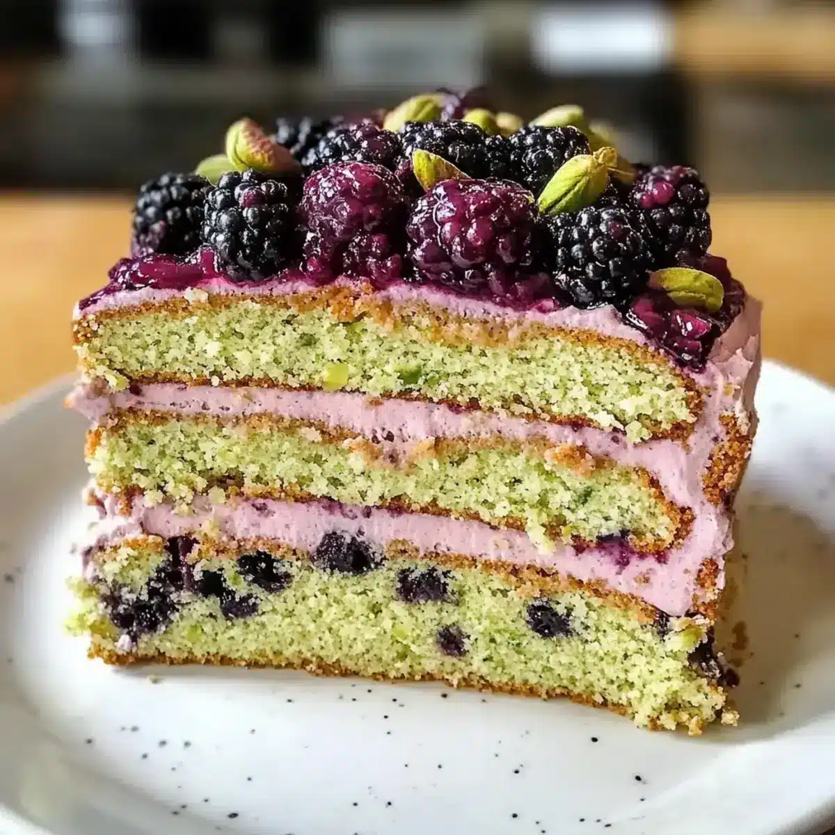 Pistazien- und Brombeer-Olivenölkuchen