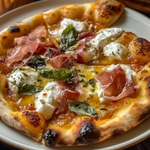 Prosciutto- und Honig-Burrata-Pizza