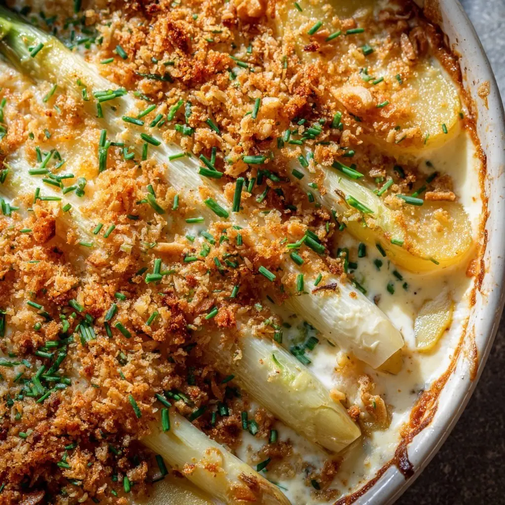 Spargel Kartoffel Gratin Mandelkruste