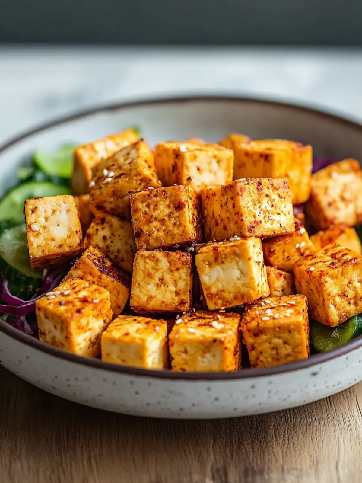 Vegane Tofu Würfel Heißluftfritteuse
