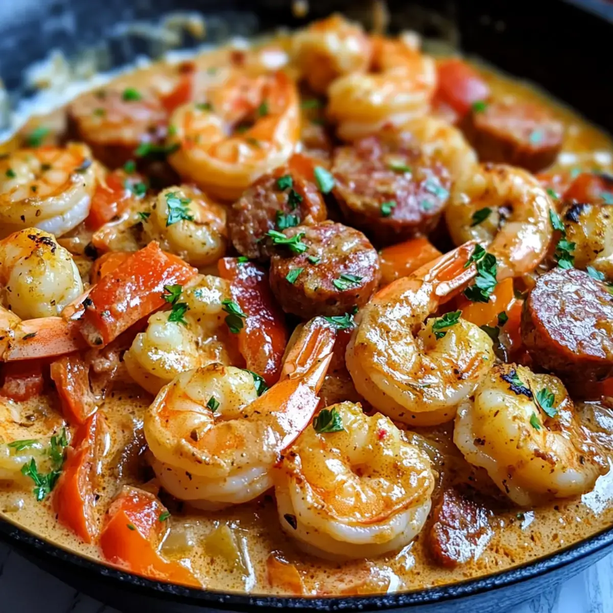 Würzige Keto Garnelen und Wurst Pfanne