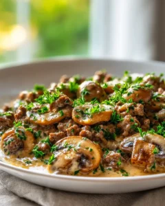 Cremige Hackfleischpfanne mit Pilzen
