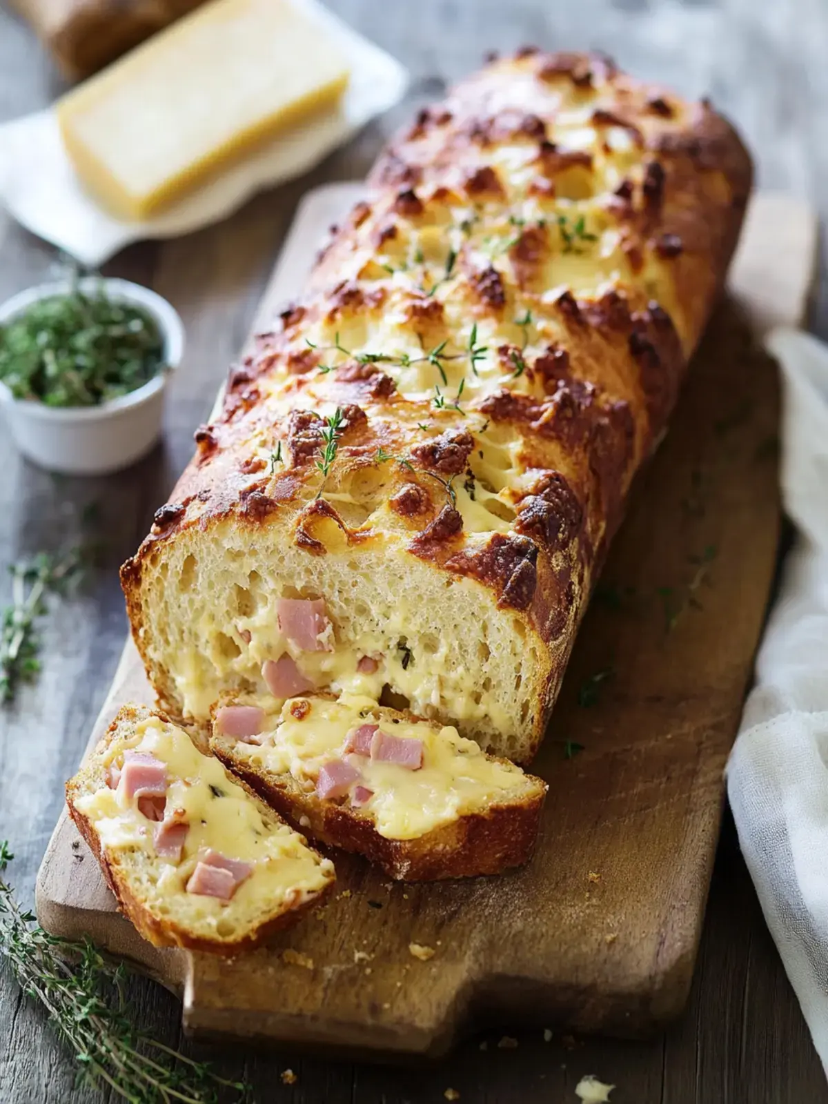 herzhaftes Kastenbrot mit Käse und Schinken