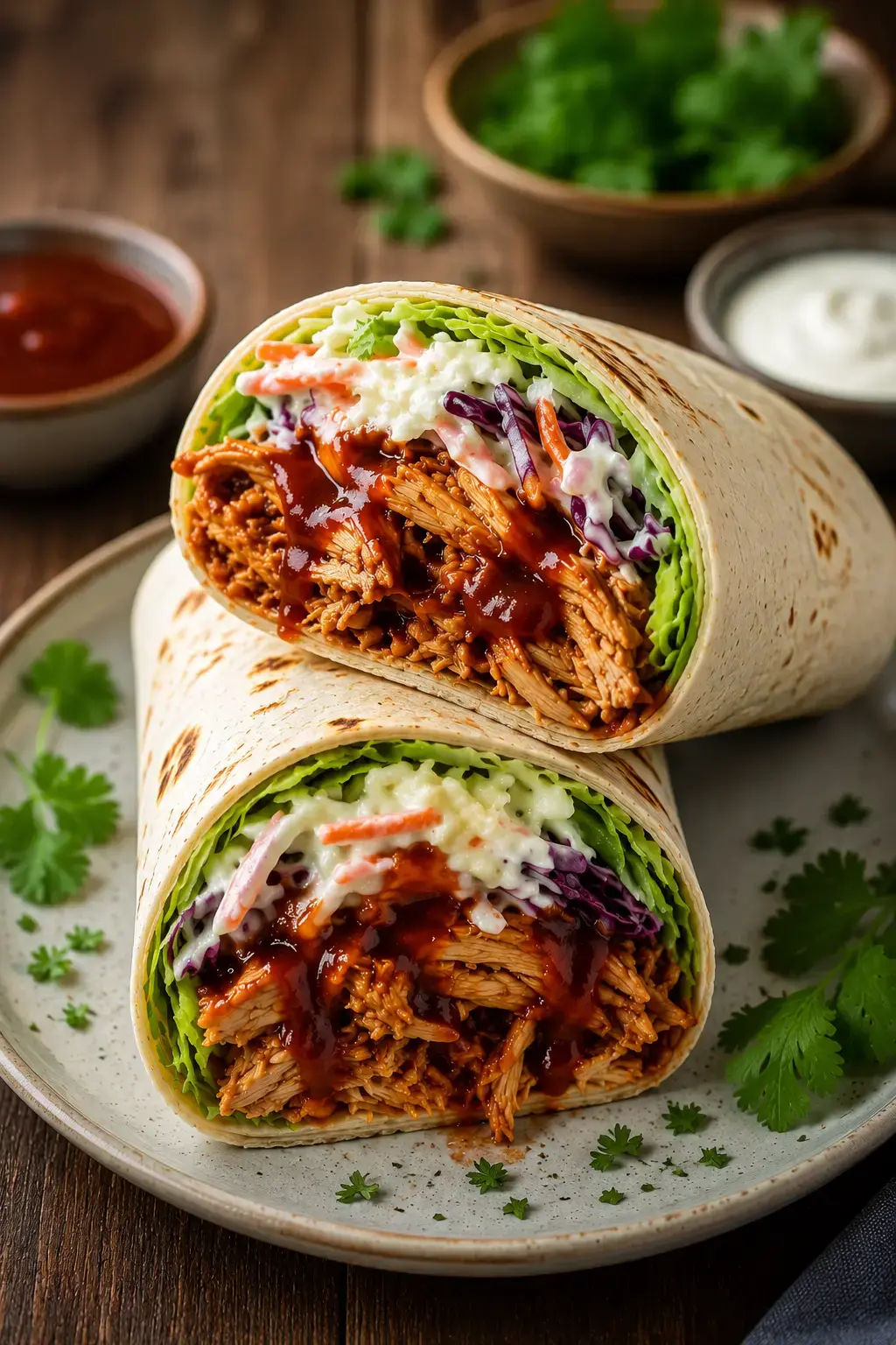 BBQ Hähnchen Coleslaw Wraps – Schnelles Mittagessen 2 BBQ Hähnchen Coleslaw Wraps